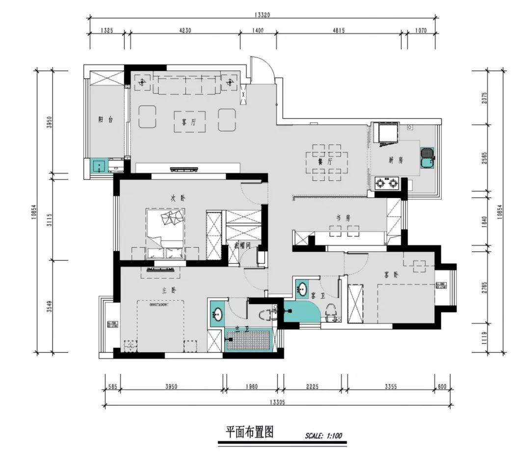 南京聚宝山庄137平米现代风格装修  年轻人的婚房可以这样装修04平面布置图