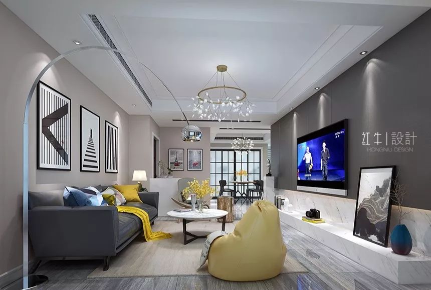 南京聚宝山庄137平米现代风格装修  年轻人的婚房可以这样装修05客厅效果图