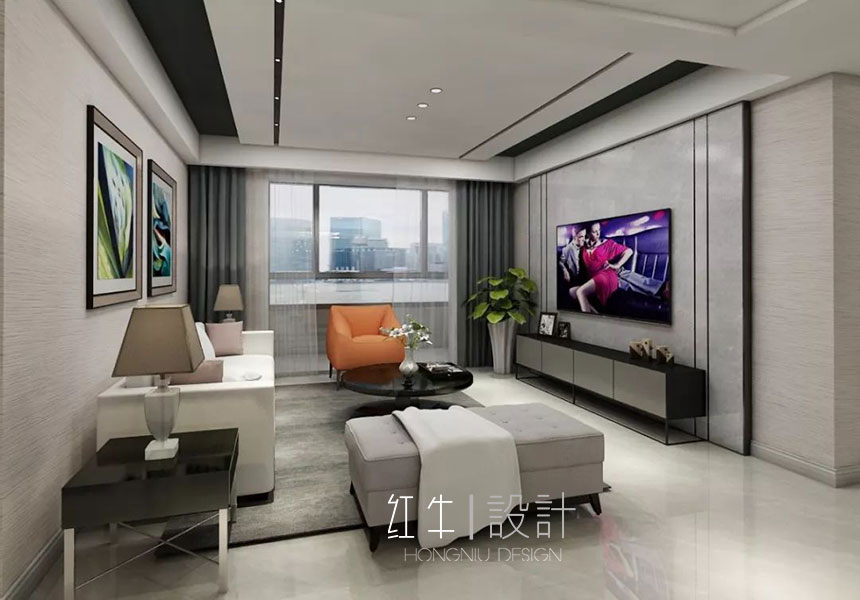 南京保利国际社区142平米现代简约风格装修03客厅_水印