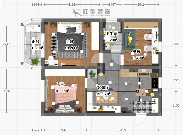 顾娟_锁金二村21-404-90㎡-简约北欧_平面彩图