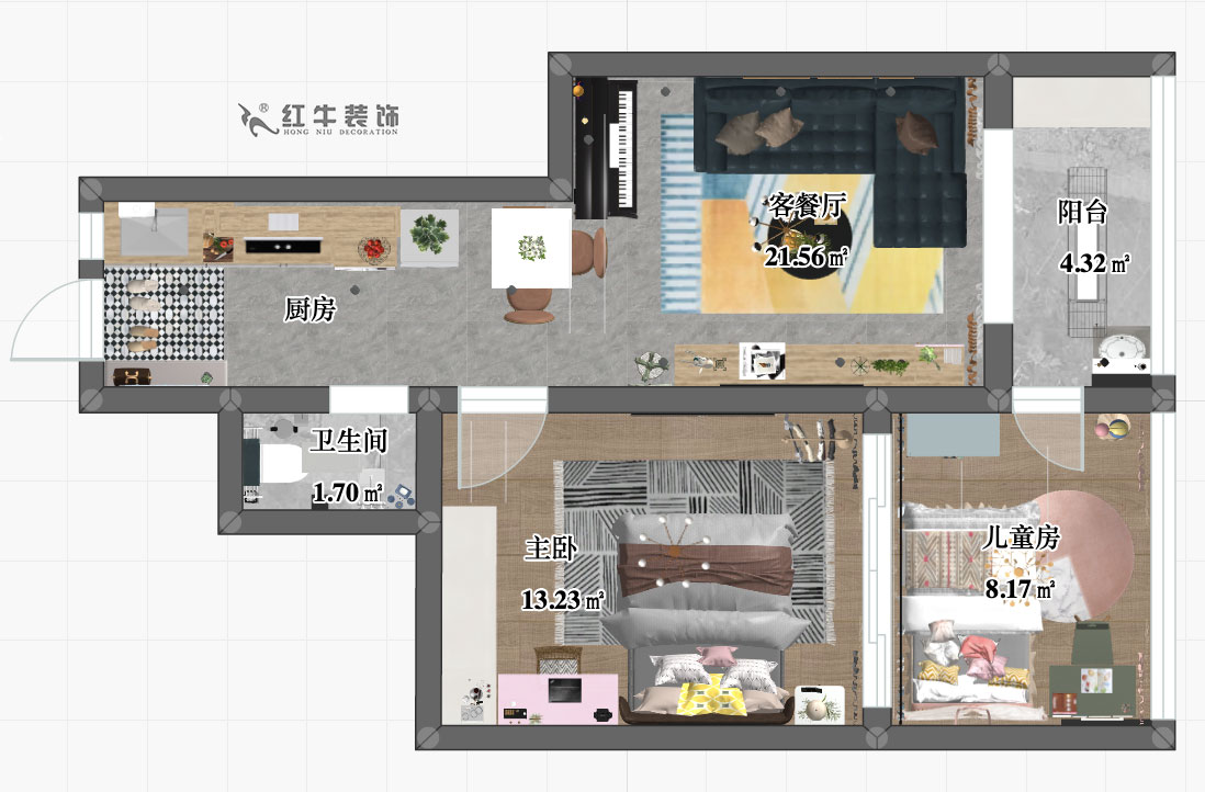 张桐玮_瑞金新村7-502-65㎡-北欧风格_彩平图