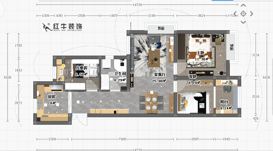 顾娟_庆盛园5-2-204-60㎡-北欧风格_彩平图