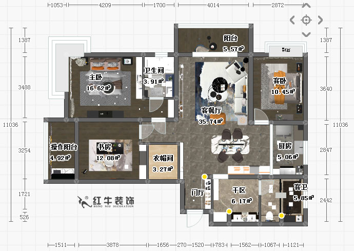 顾娟_凤凰和熙二期2-1606-137㎡-简约北欧风格_彩平面