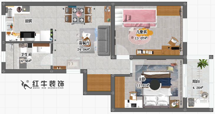 仇美蓉_申家巷45号3-505-70㎡-北欧风格_平面彩图