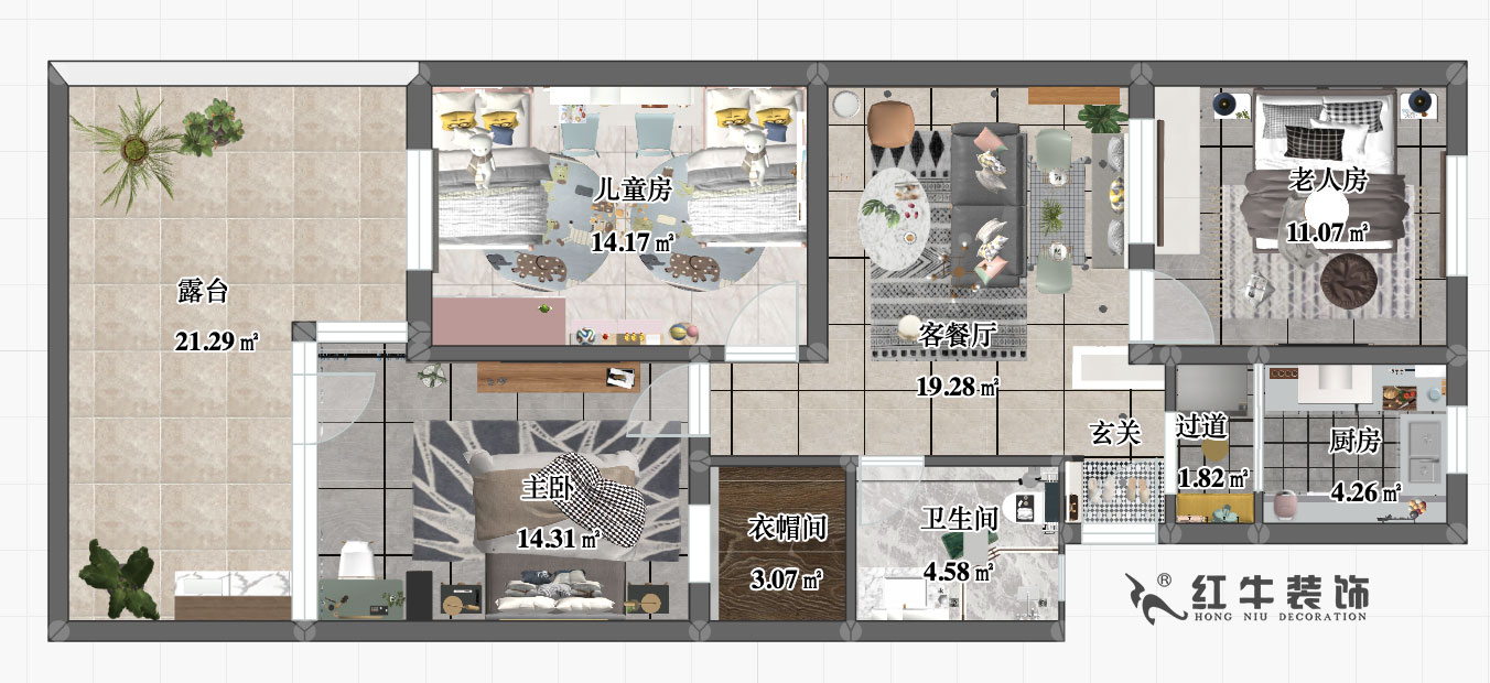 朱明琪_瑞金北村57-104-90㎡-北欧风格_彩平图