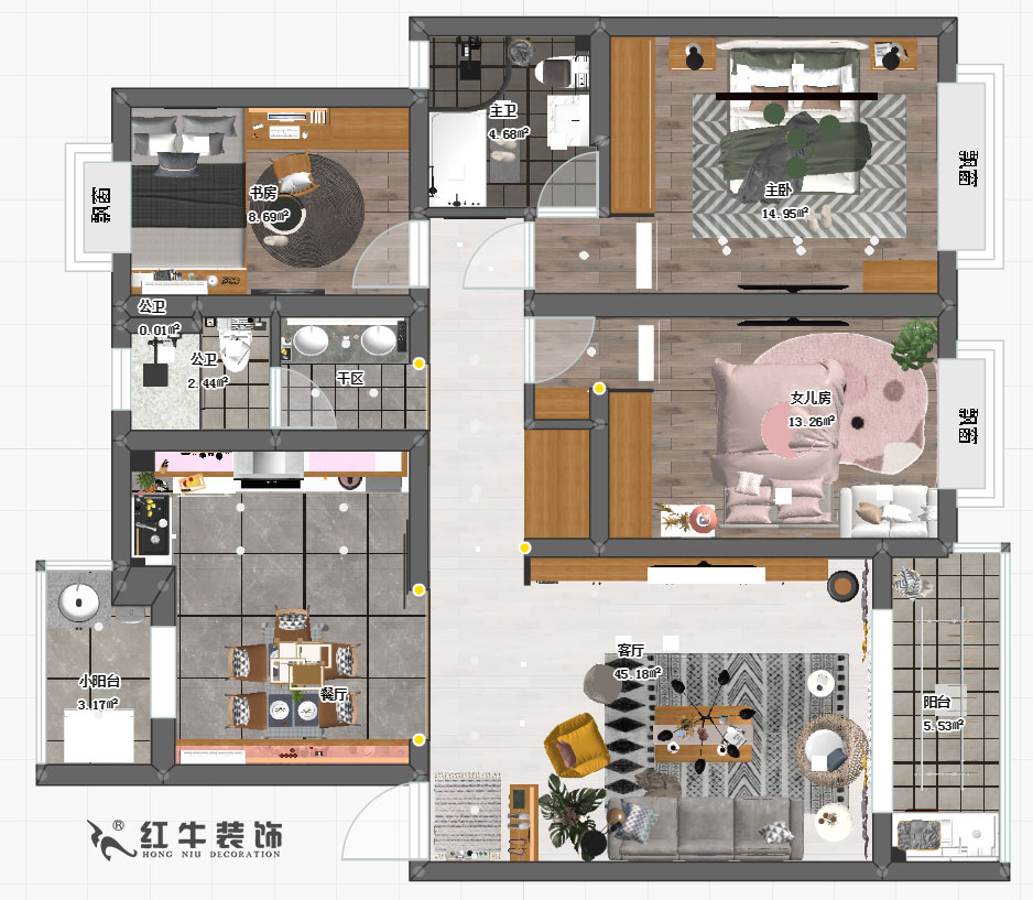 咏梅山庄倚竹园2-303-120㎡-现代北欧风格_平面图