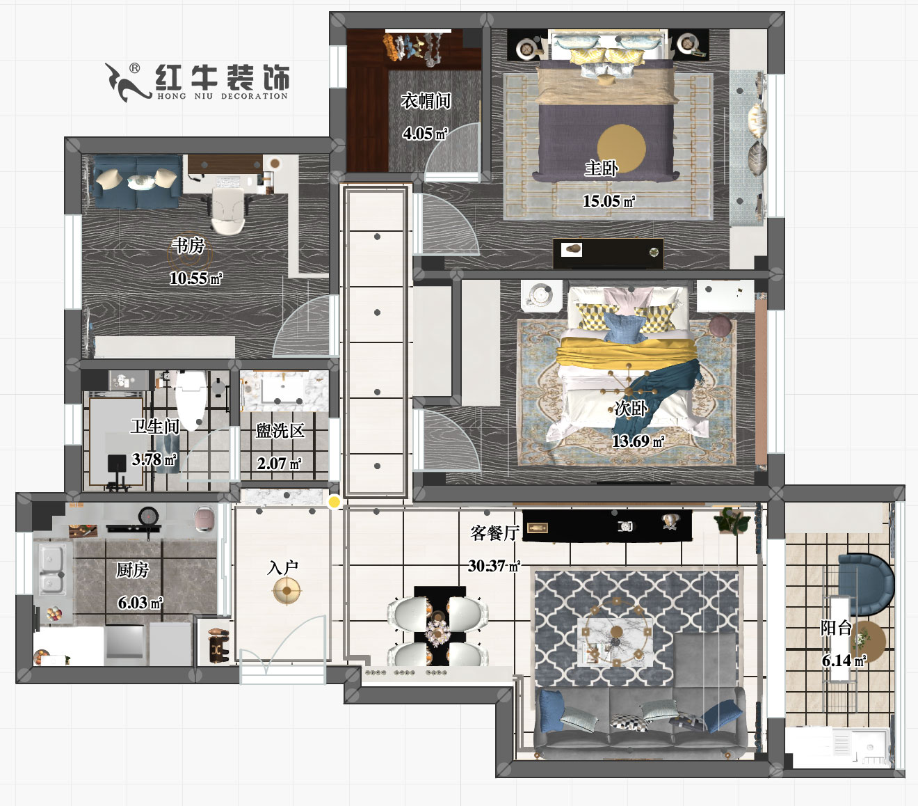 郭志成_紫金华府C区4-303-120㎡-现代轻奢_彩平图