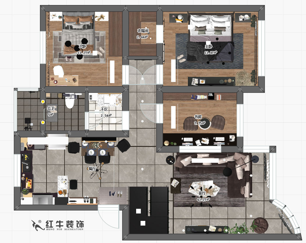 陶阳_兴都花园88号6-2-603-110㎡+阁楼-现代轻奢风格_一楼平面图