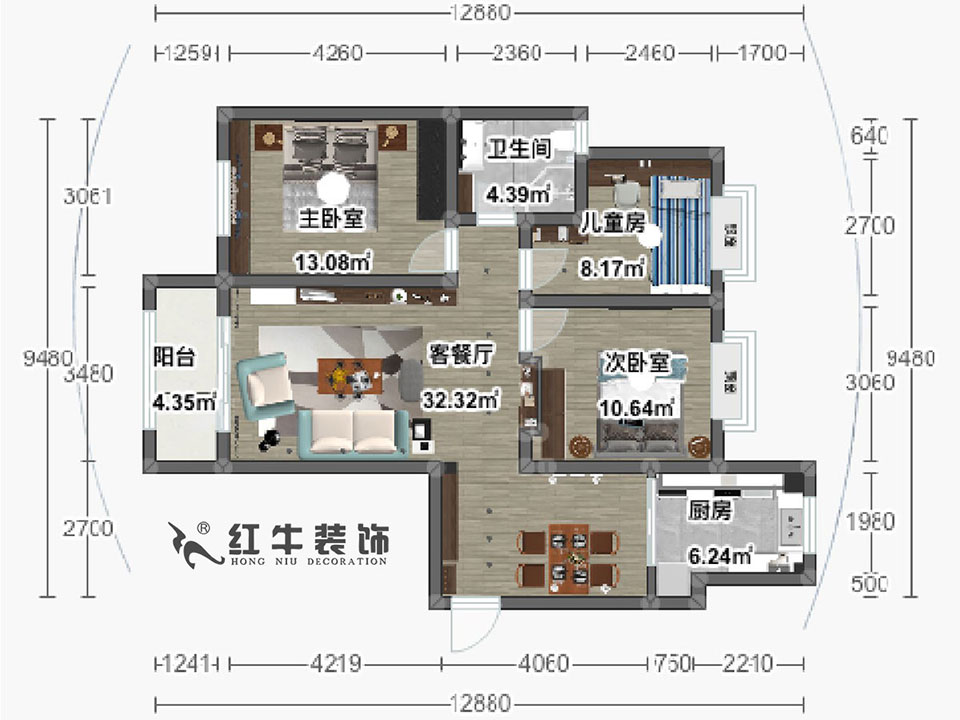 陆利民_南京信息工程大学人才公寓5-803-113㎡-现代风格_平面彩图