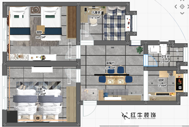 仇美蓉_苜蓿园大街1号49-106（苜蓿园东街1号49-106）-70㎡-北欧风格_彩平图