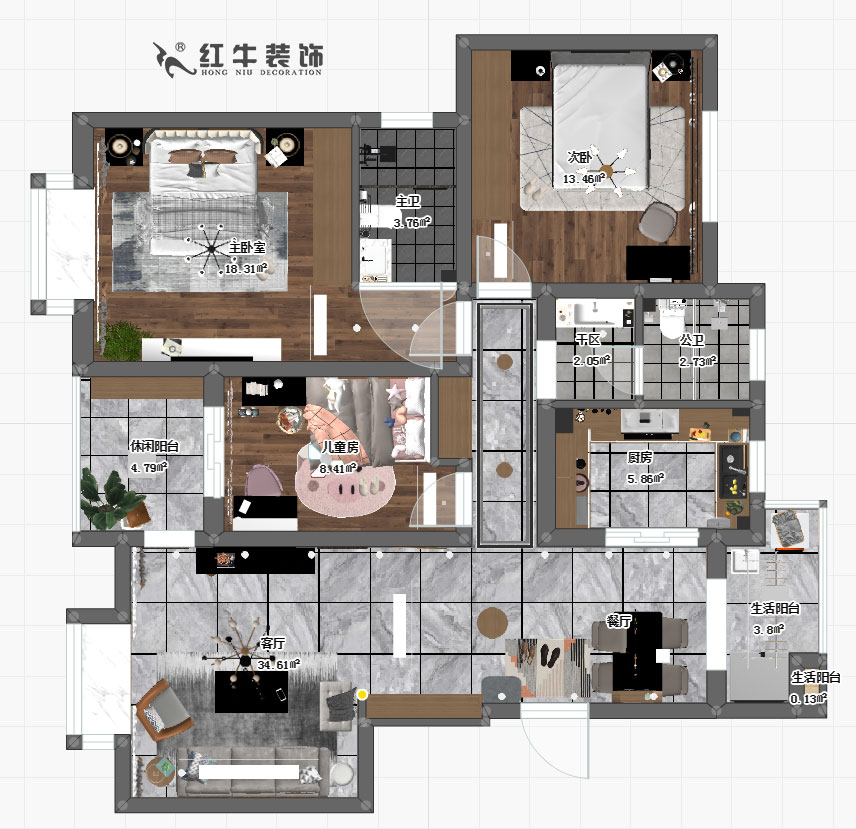 吴波_山水方舟21-404-124㎡-现代风格00彩平图