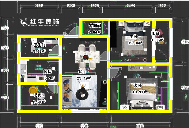 顾娟_苜蓿园大街238号3-4-508-90㎡-简约风格00平面彩图