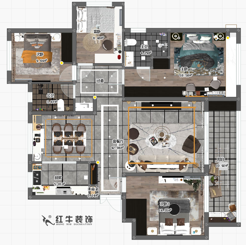 余玮_荣盛华府1-201-140㎡-现代风格00彩平图