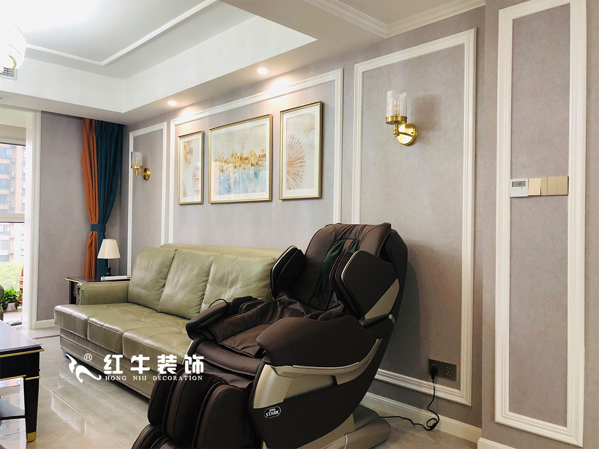 【实景案例】张智猿_紫金未来城-140㎡-美式轻奢风格_全包20万06沙发背景1