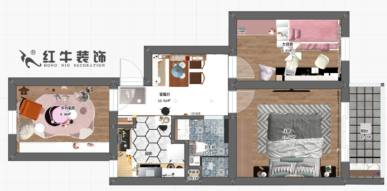 蒋琛_银城花园147-302-70㎡-混搭风格00彩平图