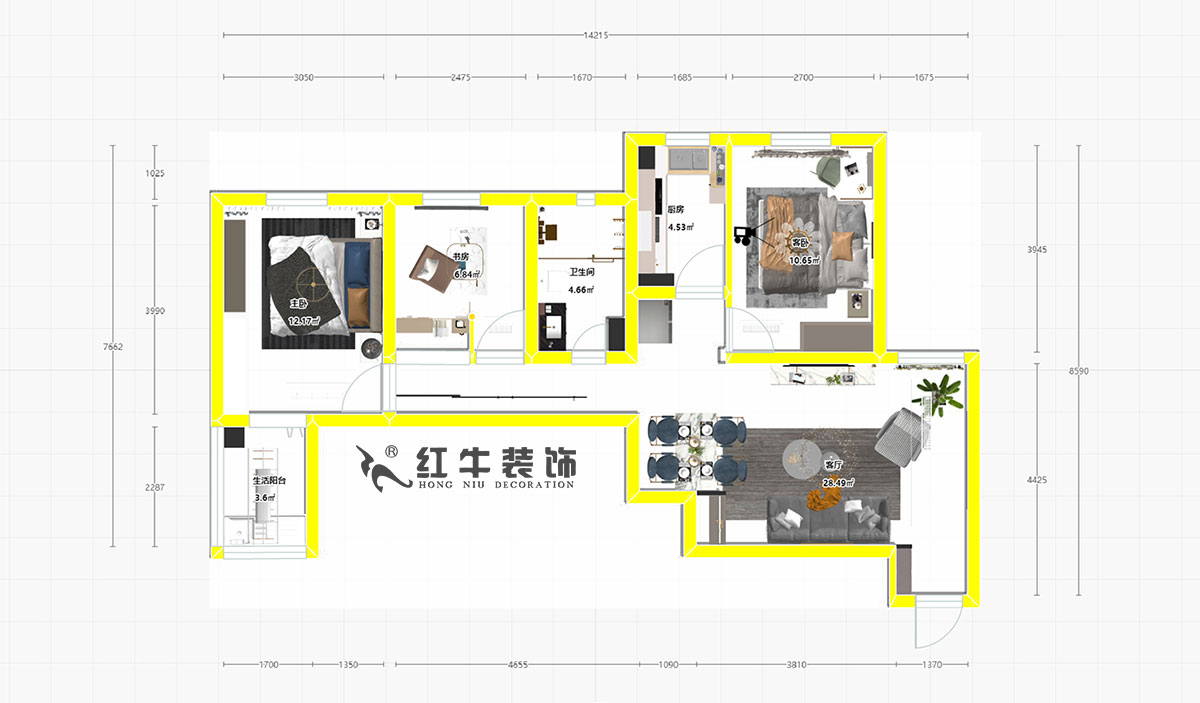 朱明琪_高教新村2-1608-98㎡-现代简约风格00彩平图