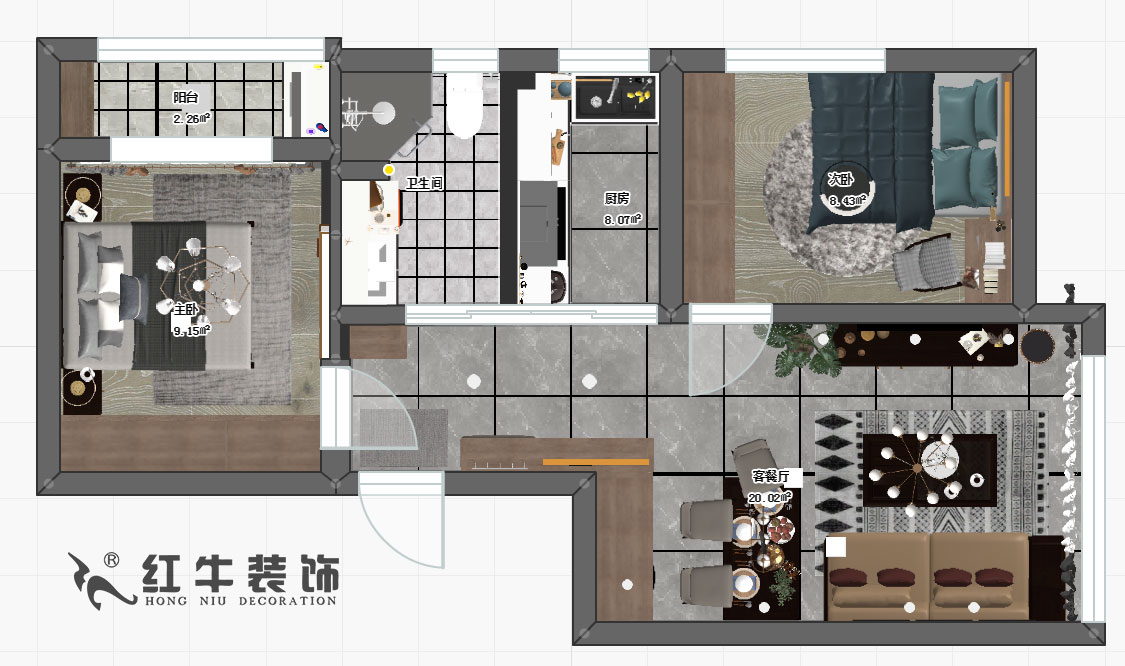 陶阳_万达东坊4-101-70㎡-现代轻奢风格00彩平图