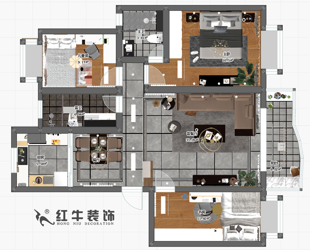 吴波_黄埔鑫园13-505-116㎡-现代风格_3室2厅2卫_定制家￥162554→00彩平图