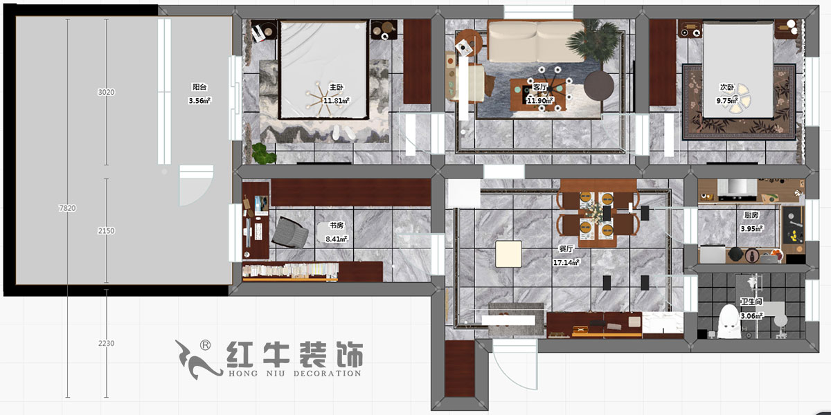 蔡成昊_花园路11号25-104-90㎡-现代简约风格_3室2厅1卫（老房装修）_定制家￥128966_全包12