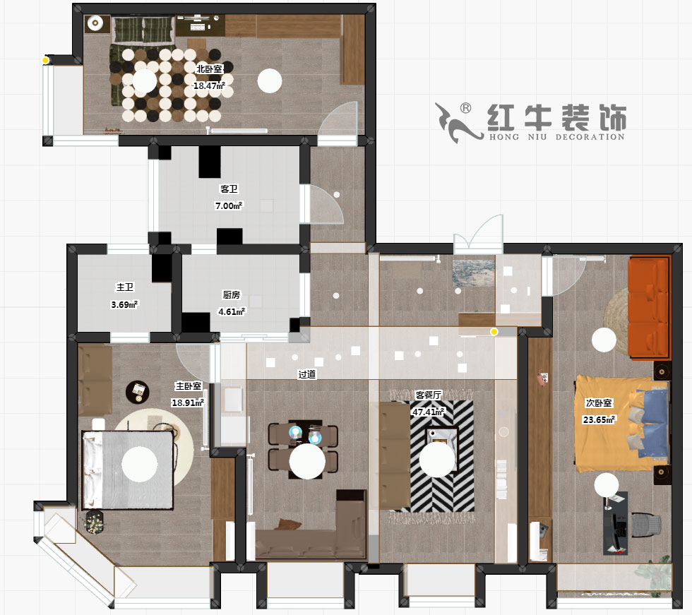 熊皓宇_金轮大厦2301室-170㎡-现代轻奢风格_3室2厅2卫（老房翻新）_定制家￥176858_全包30万00_03彩平图