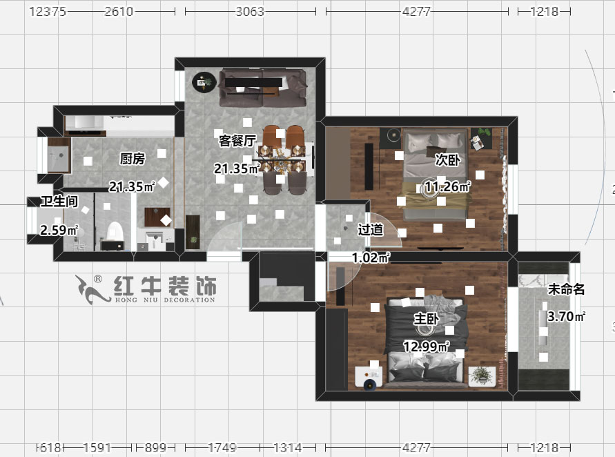 刘晓芳_宁栖园6-2-703-63㎡-现代风格_2室2厅1卫（老房装修）_定制家￥93000_全包9