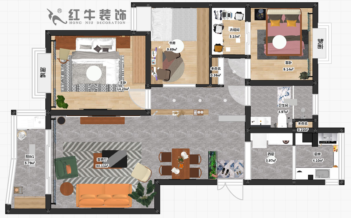 熊浩宇_惠纺园1-1-302-115㎡-现代简约风格_3室2厅1卫（老房翻新）_定制家￥128340_全包12万00_03彩平图