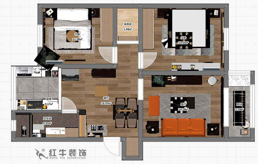 顾娟_全福小区10-201-90㎡-现代风格_2室2厅1卫（旧房装修）_半包￥66800_全包13万00_03彩平图