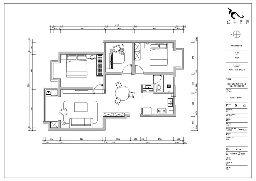 朱明琪_双和园15-1-702-95㎡-简美风格_3室2厅1卫（老房装修）_成品家￥128088_全包13万00_02平面布置图