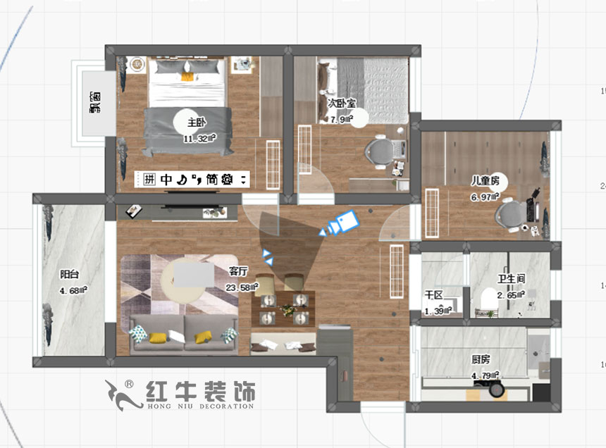 陆利民_保利罗兰春天1-1404-86㎡-现代风格_3室2厅1卫（新房装修）_成品家￥136800_全包13万00_03彩平图