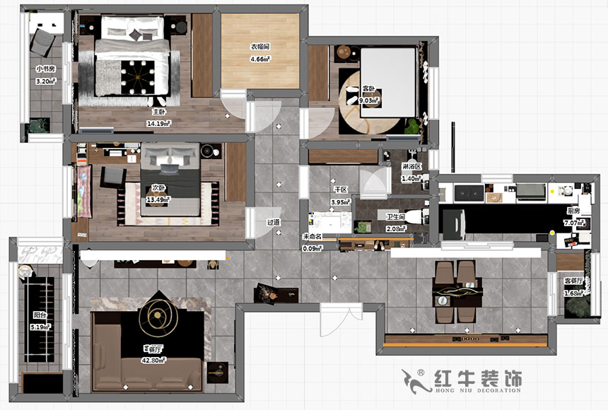 蔡成昊_凯悦天琴3-2-104-140㎡-现代轻奢风格_3室2厅1卫（老房装修）_定制家￥200000_全包20万00_03彩平图