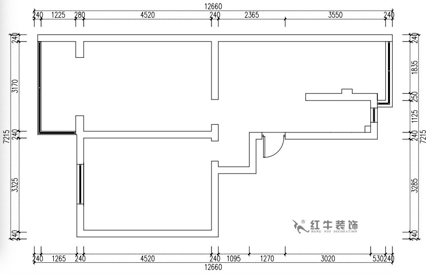 张桐玮｜天津新村25-304-64㎡-现代简美风格｜2室1厅1卫｜老房装修｜定制家￥71800｜全包10万｜00_01原始结构图