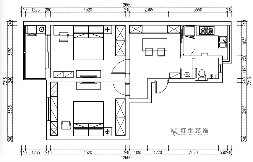 张桐玮｜天津新村25-304-64㎡-现代简美风格｜2室1厅1卫｜老房装修｜定制家￥71800｜全包10万｜00_02平面方案图