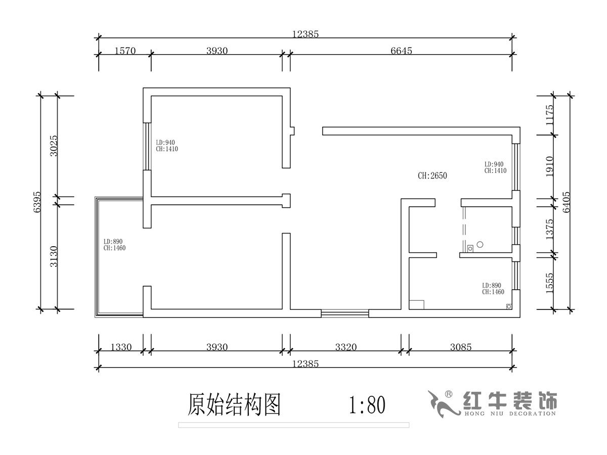 蒋琛｜石门坎110号3-501-75㎡-现代简约风格｜2室2厅1卫｜旧房装修｜成品家￥120000｜全包12万｜00_01原始结构图