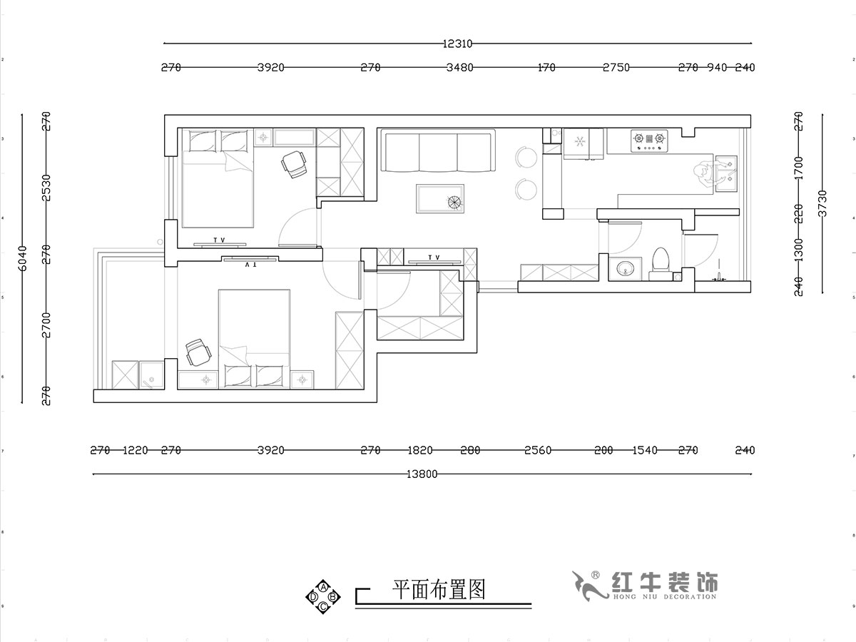 【实景案例】张智猿｜热河南路308小区11-3-201-60㎡-简约风格｜2室1厅1卫｜老房装修｜成品家￥92700｜全包12万｜00_02平面布置图