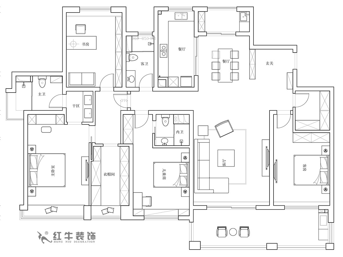 【实景案例】陆利民｜天珑湾150-1603-240㎡-现代轻奢风格｜4室2厅3卫｜定制家￥338430｜全包40万｜00_01平面布置图