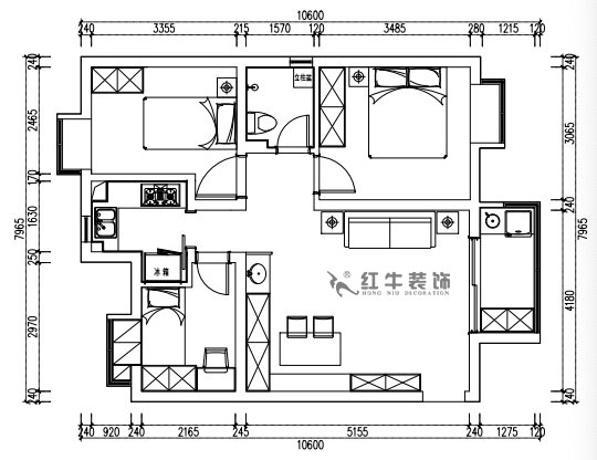 张桐玮｜江雁依山郡23-901-76㎡-现代简约风格｜3室1厅1卫｜旧房改造｜定制家￥93180｜全包10万｜00_02平面方案布置图