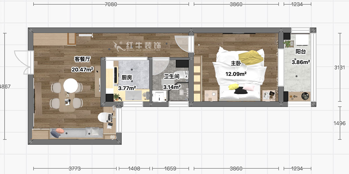 顾娟｜御道嘉庭5-2-208-80㎡-北欧风格｜1室1厅1卫｜新房装修｜定制家￥77600｜全包11