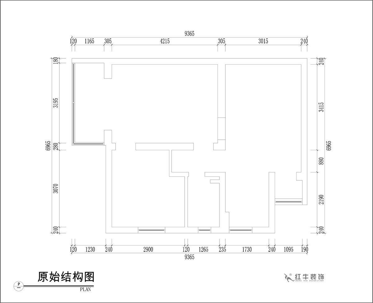 张桐玮｜腾飞园7-104-58㎡-现代简约风格｜2室1厅1卫｜旧房改造｜定制家￥65000｜全包10万｜00_01原始结构图