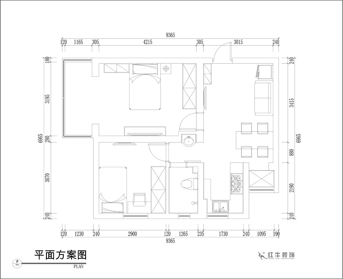 张桐玮｜腾飞园7-104-58㎡-现代简约风格｜2室1厅1卫｜旧房改造｜定制家￥65000｜全包10万｜00_02平面方案图