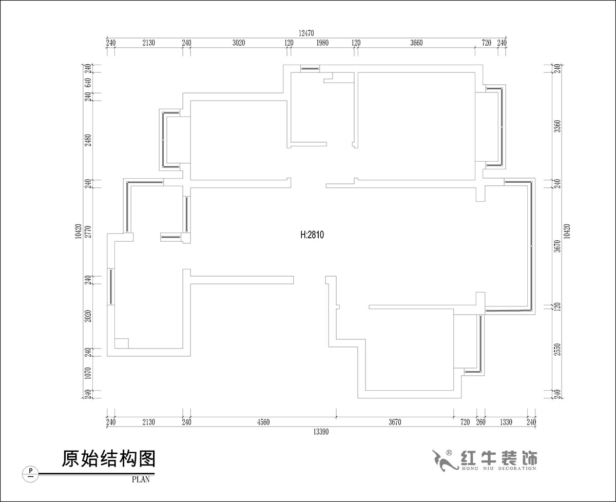 张桐玮｜恒大林溪郡13-1001-99㎡-简欧风格｜3室1厅1卫｜新房装修｜定制家￥122000｜全包13万｜00_01原始结构图