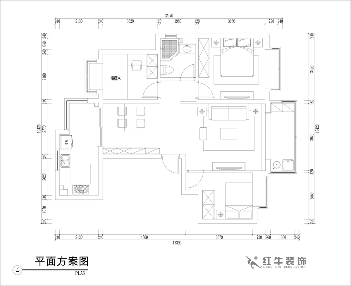 张桐玮｜恒大林溪郡13-1001-99㎡-简欧风格｜3室1厅1卫｜新房装修｜定制家￥122000｜全包13万｜00_02平面方案图