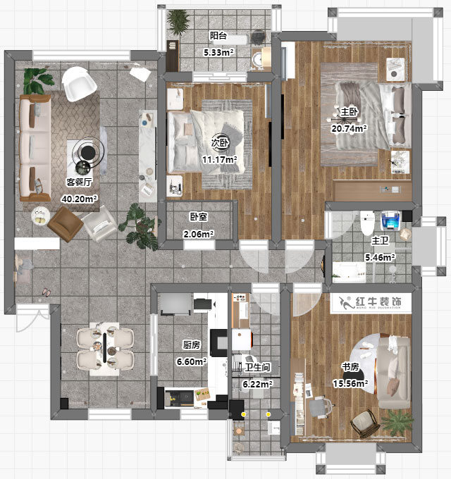 吴波｜仁恒翠竹园33-504-138㎡-现代风格｜3室2厅2卫｜新房装修｜定制家￥155631｜全包15