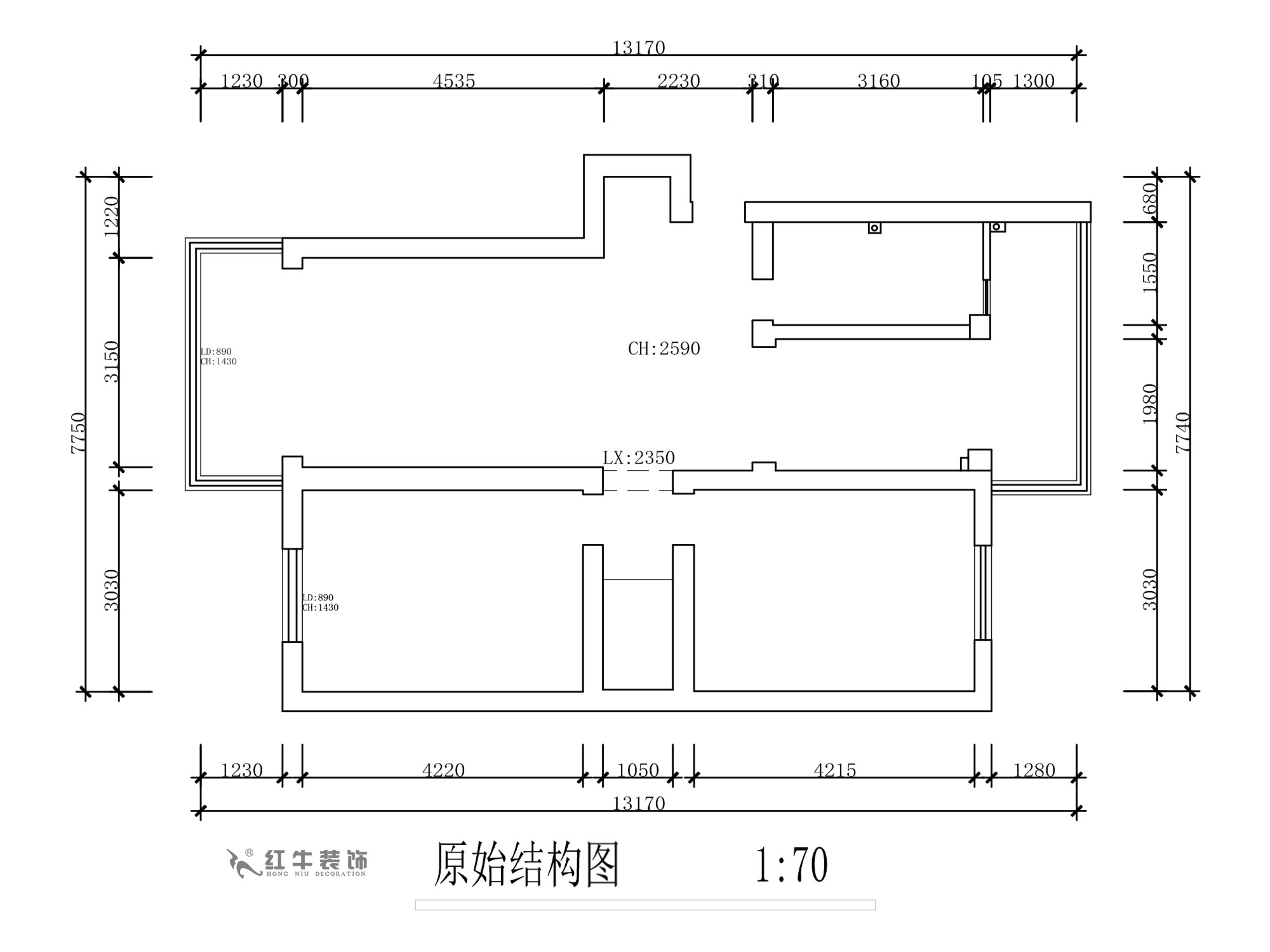 蒋琛｜天福园43-401-90㎡-现代简约风格｜2室1厅1卫｜旧房装修｜定制家￥122757｜全包12万｜00_01原始结构图