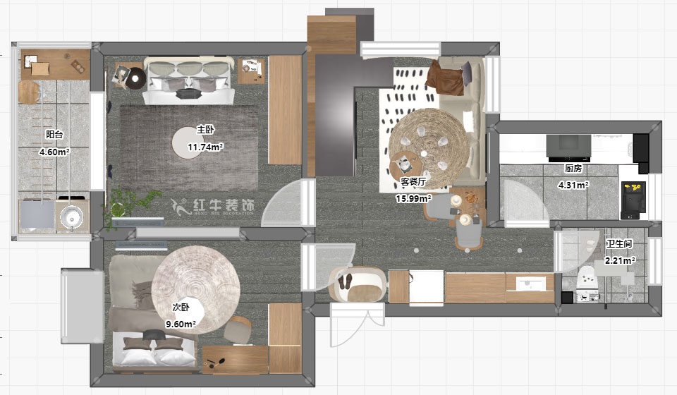 孟宪涛｜尧顺佳园2期60-606-72㎡-简约风格｜3室1厅1卫｜新房装修｜定制家｜全包11万｜00_03一层平面彩图