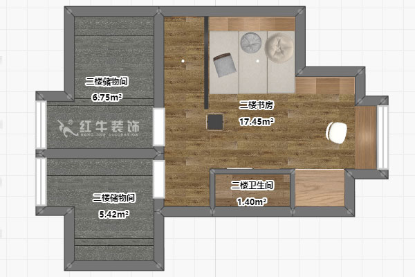 孟宪涛｜尧顺佳园2期60-606-72㎡-简约风格｜3室1厅1卫｜新房装修｜定制家｜全包11万｜00_04二层平面彩图