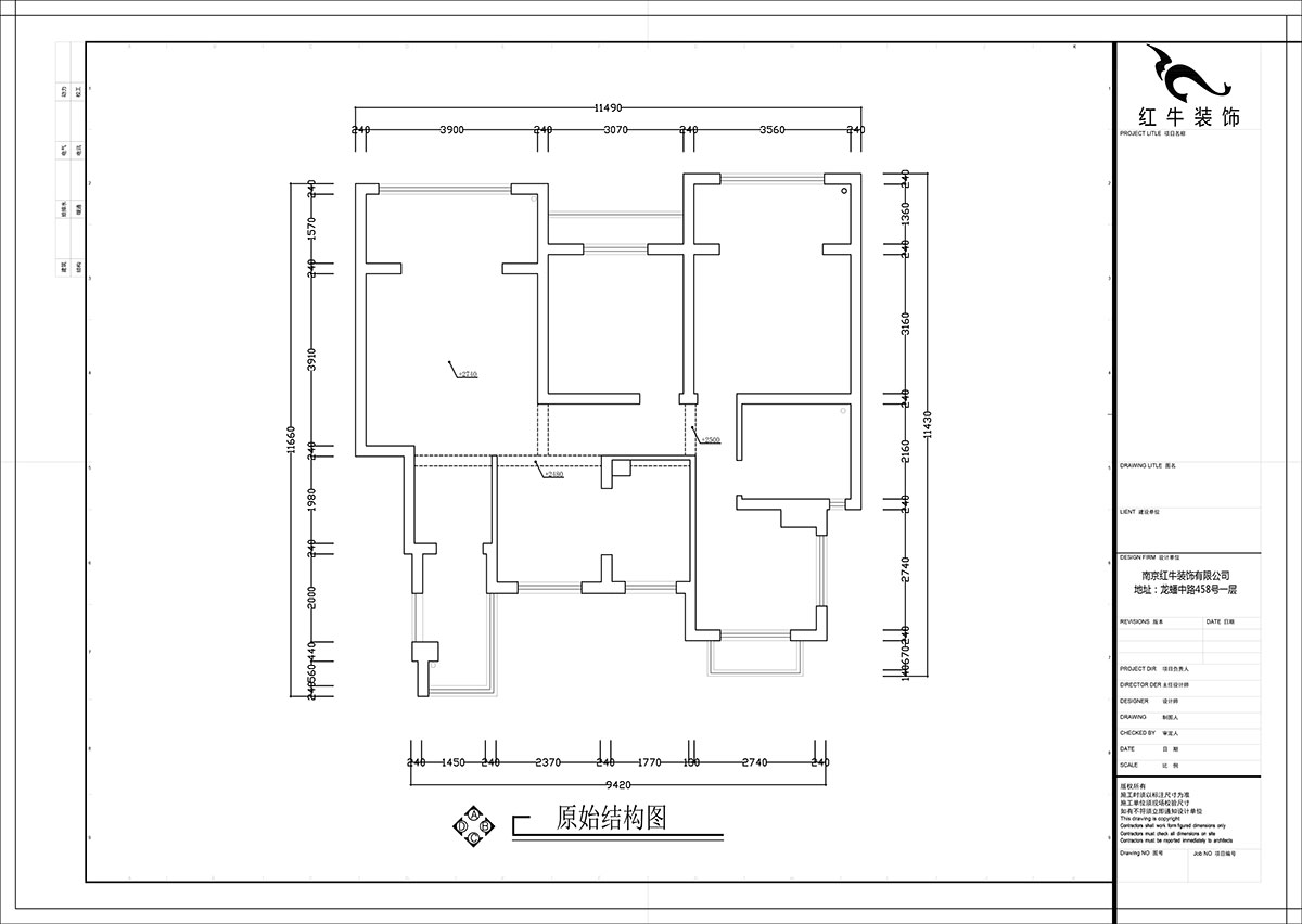 张智猿｜弘阳上院19-504-110㎡-现代风格｜3室2厅1卫｜新房装修｜定制家￥100902｜全包14万｜00_01原始结构图