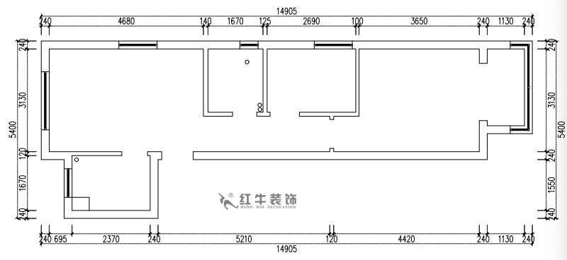 张桐玮｜紫杨佳园29-2101-59㎡-现代简约风格｜2室1厅1卫｜新房装修｜定制家￥89500｜全包10万｜00_01原始结构图