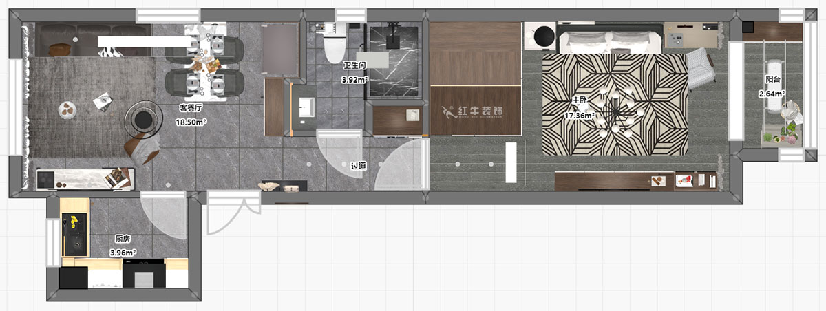 张桐玮｜紫杨佳园29-2101-59㎡-现代简约风格｜2室1厅1卫｜新房装修｜定制家￥89500｜全包10万｜00_04平面彩图