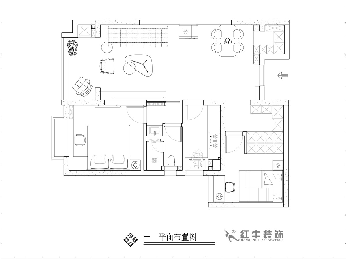 张智猿｜华山山庄4-1102-89㎡-现代风格｜2室2厅1卫｜老房装修｜定制家￥130859｜全包14万｜00_02平面布置图