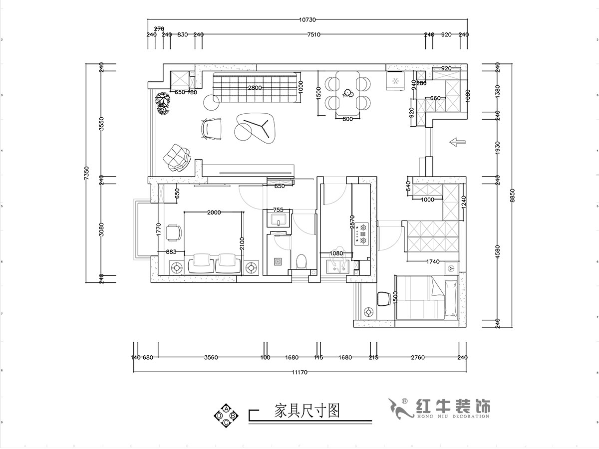 张智猿｜华山山庄4-1102-89㎡-现代风格｜2室2厅1卫｜老房装修｜定制家￥130859｜全包14万｜00_03家具尺寸图